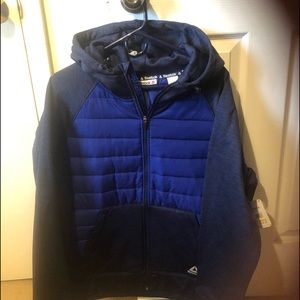 Men’s Reebok Active Hybrid Jacket…..Navy Heather…… Navy with Royal Blue Colors